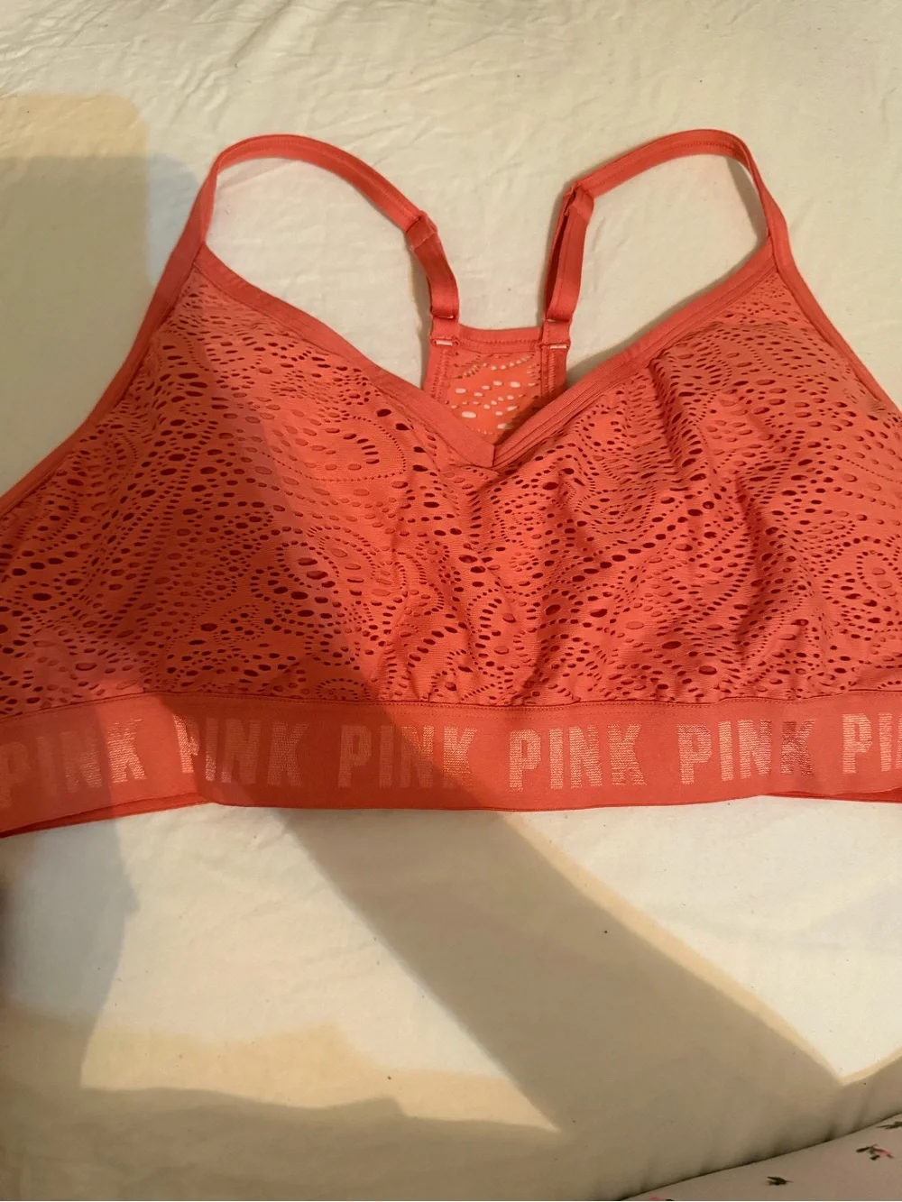 PINK VICTORIAS SECRET Coral Laser-Cut Racerback Bralette X-LARGE